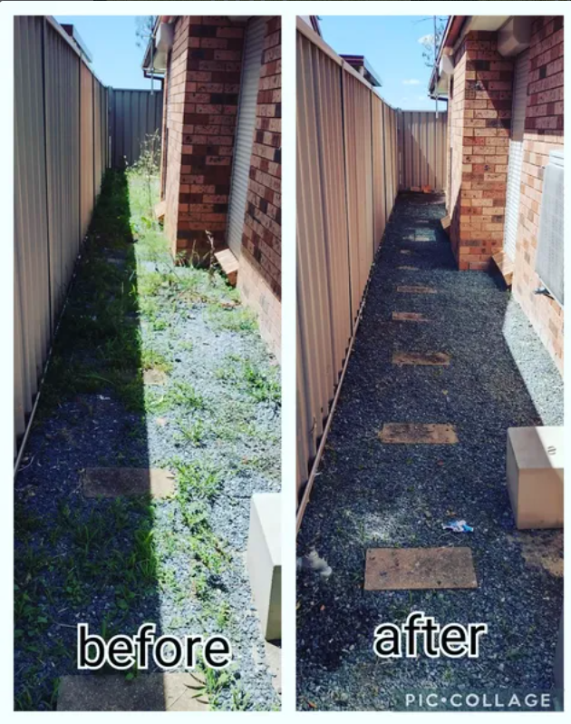 Home Overgrown verge lawn and freshly mown lawn before and after